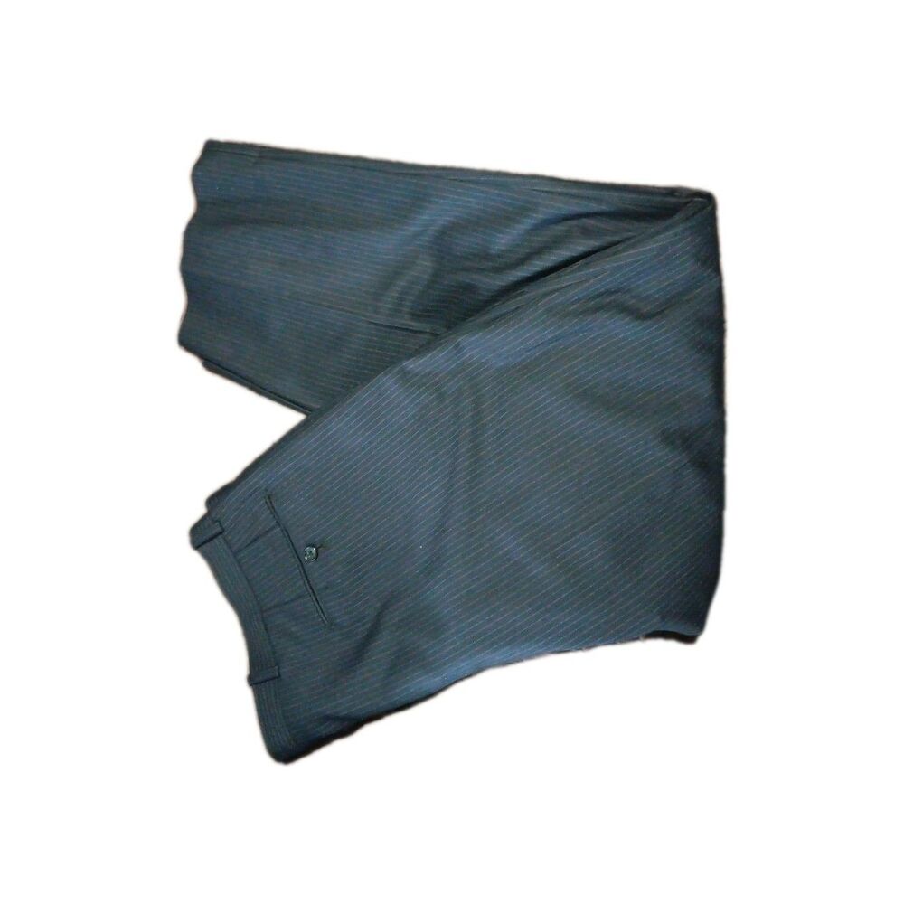 Woolmark Tasso Elba Mens Pants 38x30 Dark Navy Stripped 100% Wool Dress Slacks